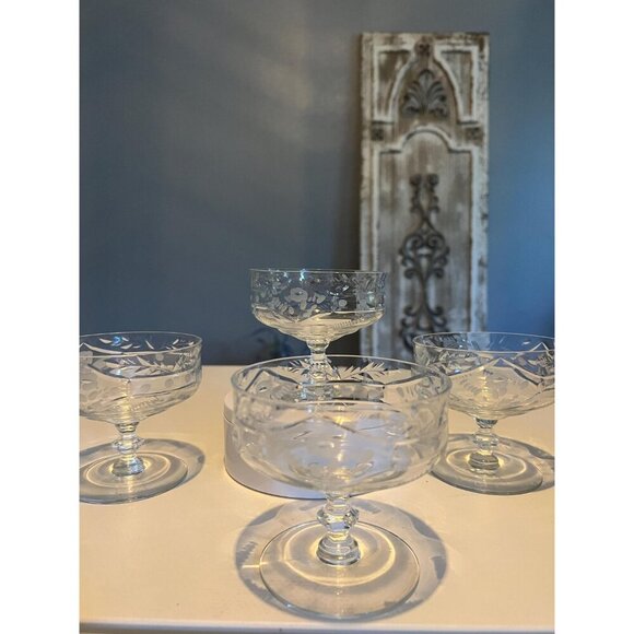 Set of 6 Vintage Crystal Coupe Glasses - Dessert Bowl | ChampagneTowwer - Picture 8 of 10